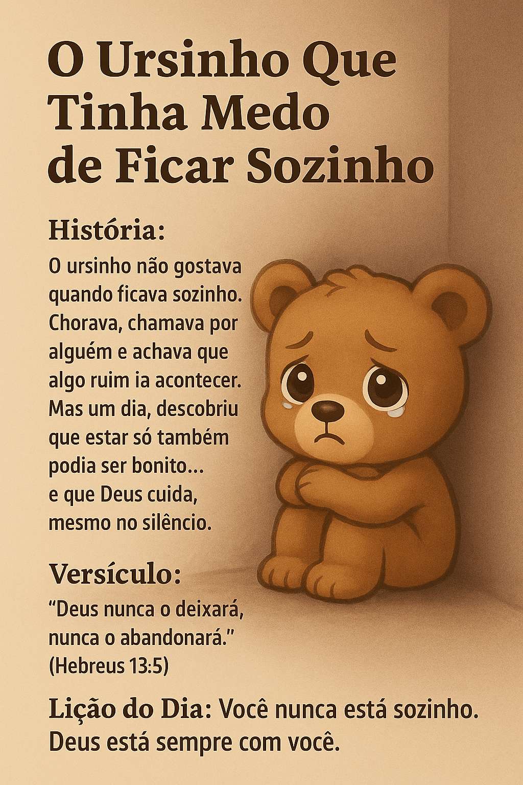 Página da parábola O Ursinho Que Tinha Medo de Ficar Sozinho, do livro 365 Parábolas Kids 2